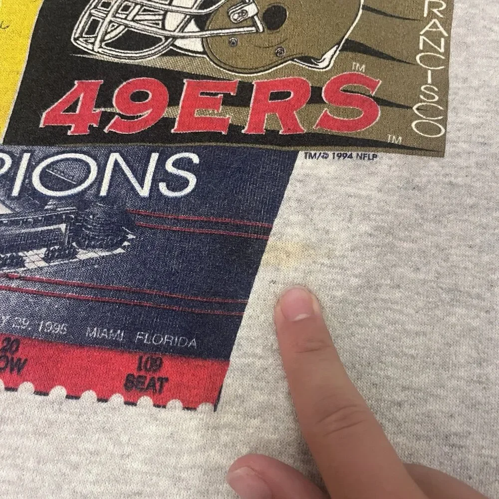 Vintage 1994 Super Bowl XXIX Chargers 49ers Crewneck Sweatshirt Sz L USA Made